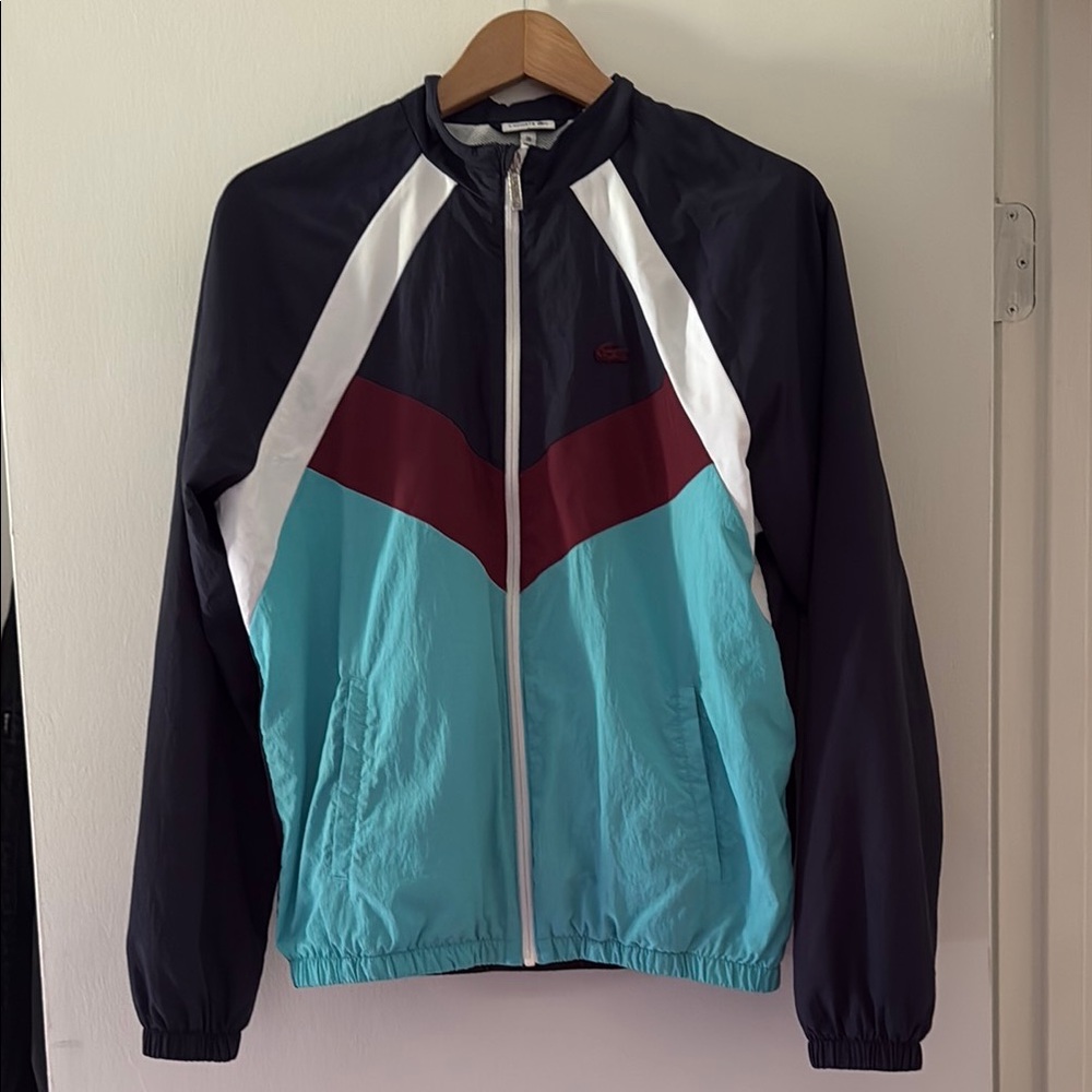 Lacoste Black and White Utility Windbreaker Jacket with Pockets